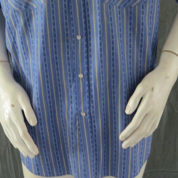 Vintage Western Short Sleeve Shirt - Blue and Yellow Stripes by Ely - Men's XL - Picture 3 of 10